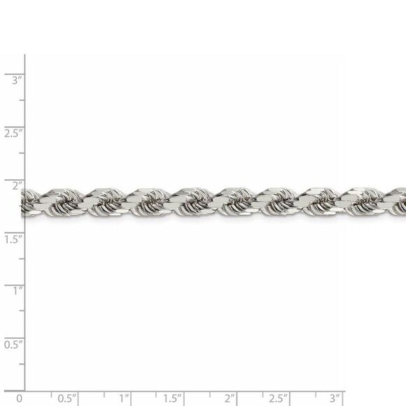 Men's 7mm Sterling Silver Diamond Cut Solid Rope Chain Bracelet, 10 In